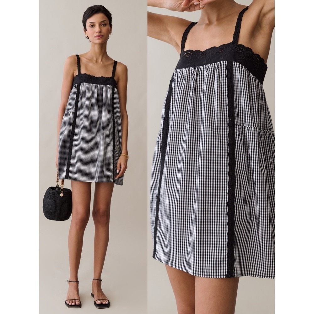 NWT Kourt Florence Cotton Dress in Black Gingham - Size Large